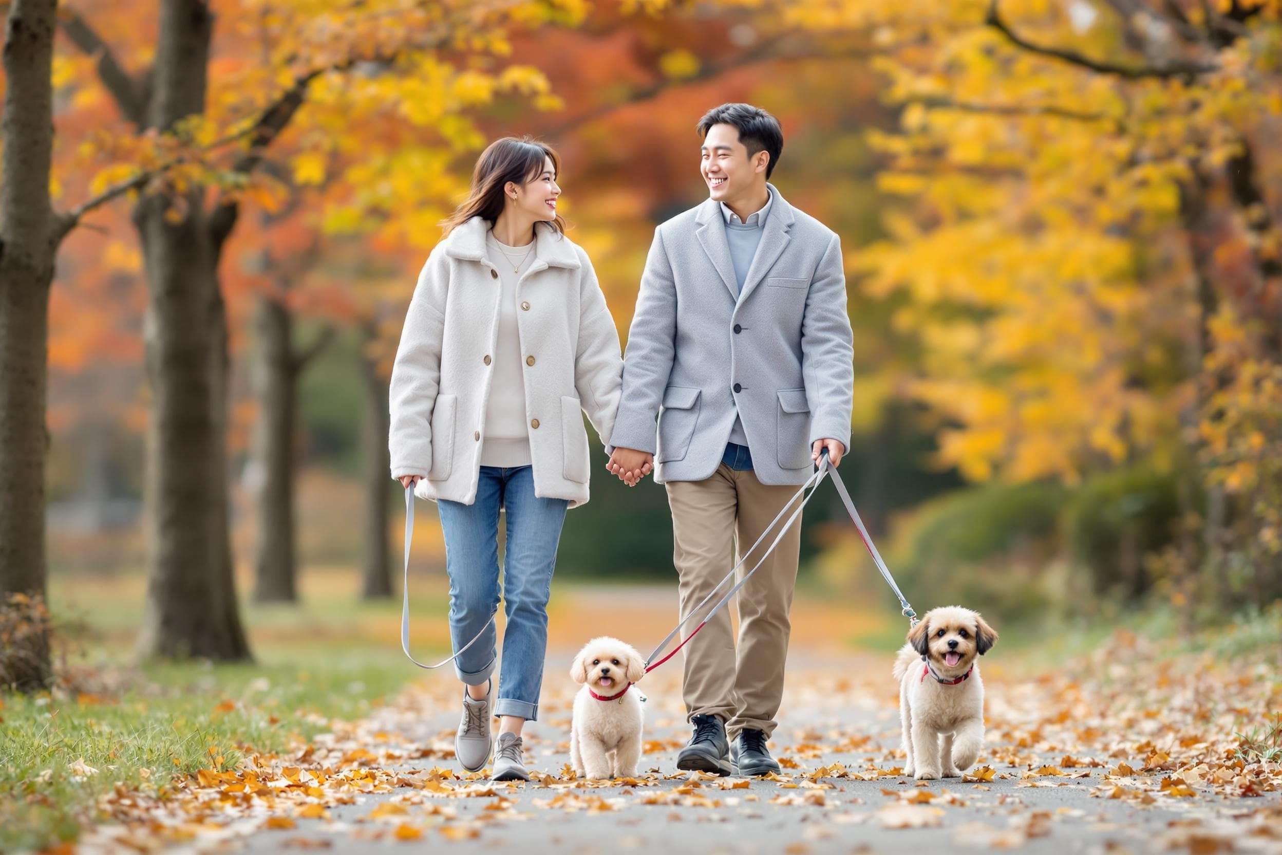 犬を連れている男女